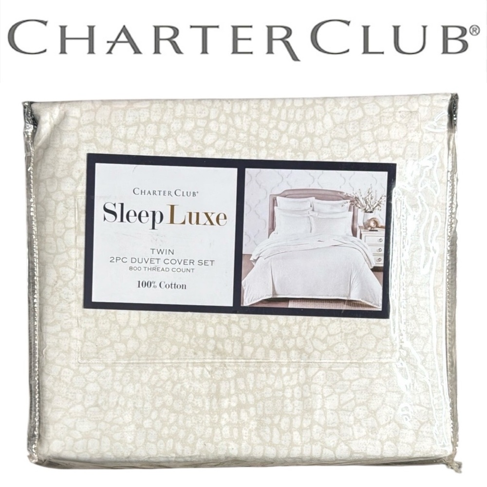 CHARTER CLUB SLEEP LUXE 800 TWIN 2 PIECE DUVET COVER AND PILLOWCASE SET*NWT*